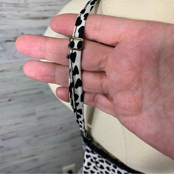 RIVER Island Slip Dress Cream Black Hearts Prints Lace Night Lounge wear Sz 14 - Picture 7 of 12